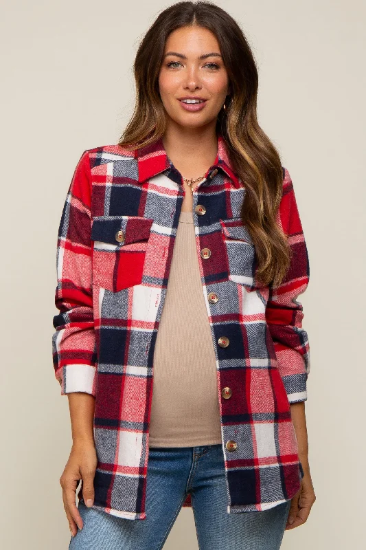 Red Plaid Maternity Shirt Jacket Herringbone Jacket Houndstooth Jacket Plaid Jacket