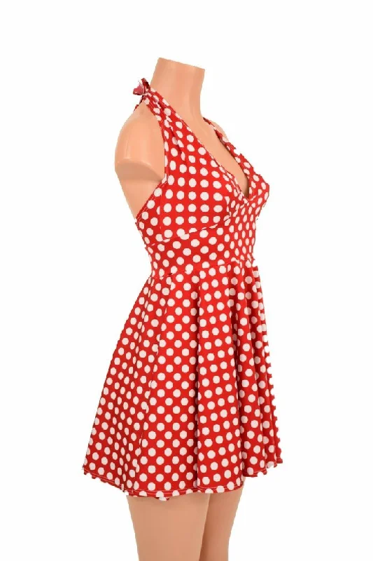 Red & White Polka Dot Halter Skater Dress