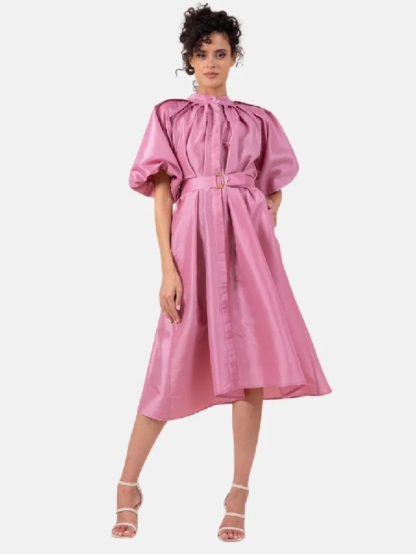 Pastel pink dress with raglan sleeve and pleats