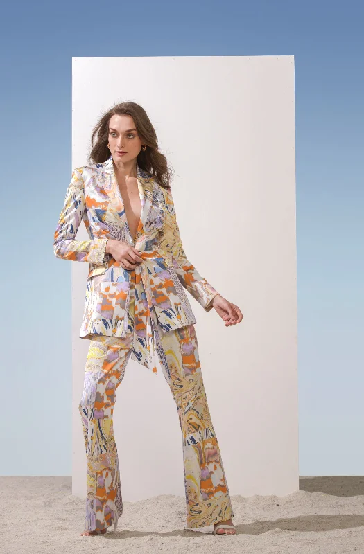 SATIN YELLOW PRINTED JACKET SET Quilted Jacket Puffer Jacket Insulated Jacket