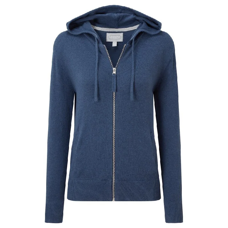 Schoffel Fowey Ladies Knitted Leisure Hoodie - French Navy Hoodie with Rolled Sleeves Casual Relaxed Schoffel Fowey Ladies Knitted Leisure Hoodie - French Navy Hoodie with Rolled Sleeves Casual Relaxed
