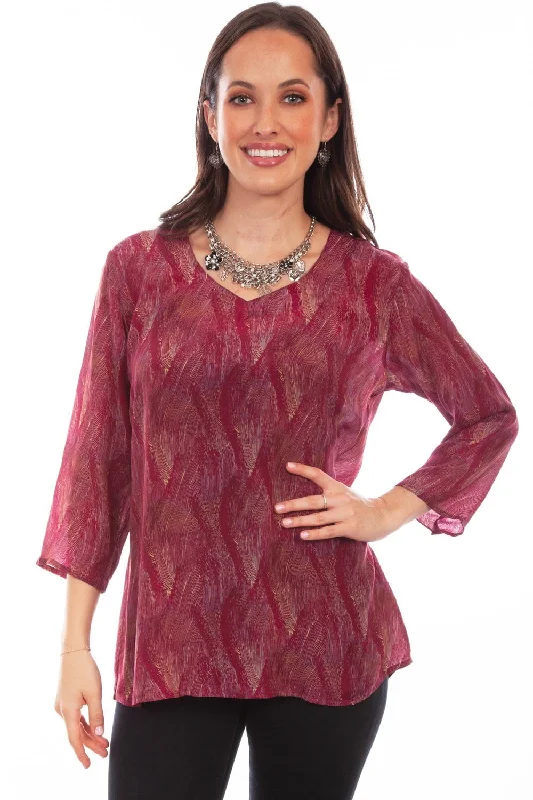 Scully Womens Fuschia Rayon Pullover Drape S/S Blouse Square Neck Pullover