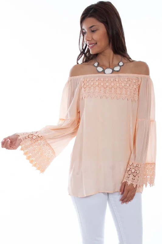 Scully Womens Graceful Pullover Peach 100% Viscose L/S Blouse Shawl Collar Sweater