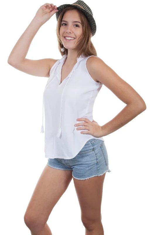 Scully Womens White 100% Cotton Pullover V S/L Blouse High Neck Pullover