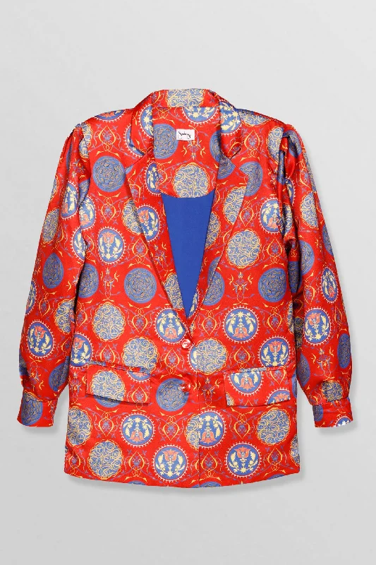 Puff sleeve blazer in red heritage print Women's Designer Suit