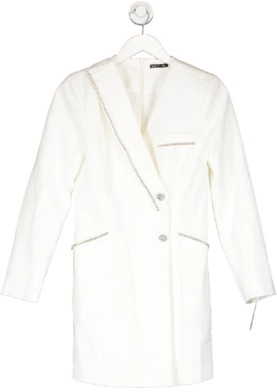 SHEIN White Embellished Blazer Dress UK XS Spring Women's Coat