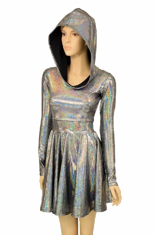 Silver Holo Hoodie Skater Dress