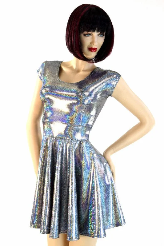 Silver Holographic Skater Dress