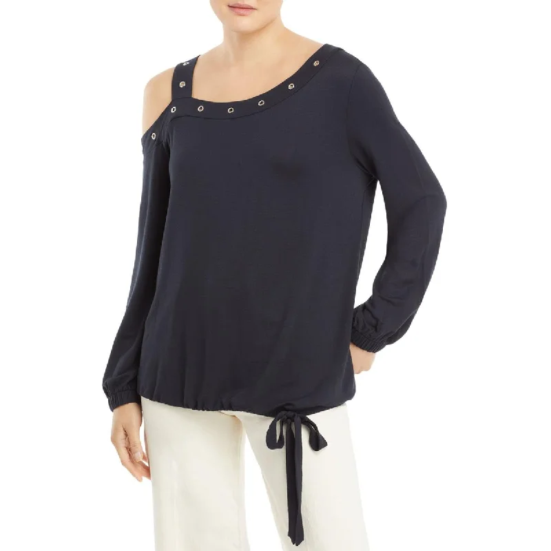 Single Thread Womens Grommet Cold Shoulder Pullover Top Saggy Sleeve Comfort