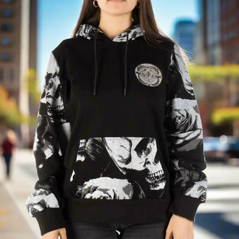 Skull N' Roses Pullover Hoodie Boat Neck Sweater