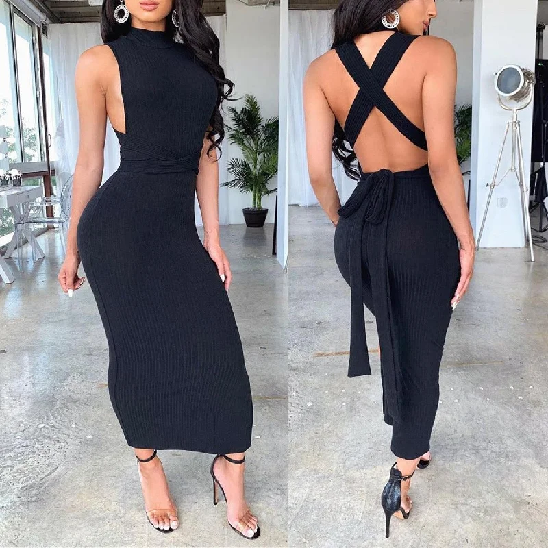 Solid color halter one step dress