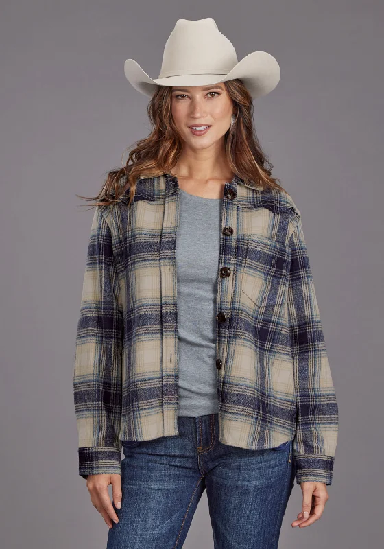 Stetson Womens Plaid Jacket Blue/Tan Poly/Wool L/S Shirt Ribbed Jacket Pleated Jacket Ruffled Jacket Stetson Womens Plaid Jacket Blue/Tan Poly/Wool L/S Shirt Ribbed Jacket Pleated Jacket Ruffled Jacket