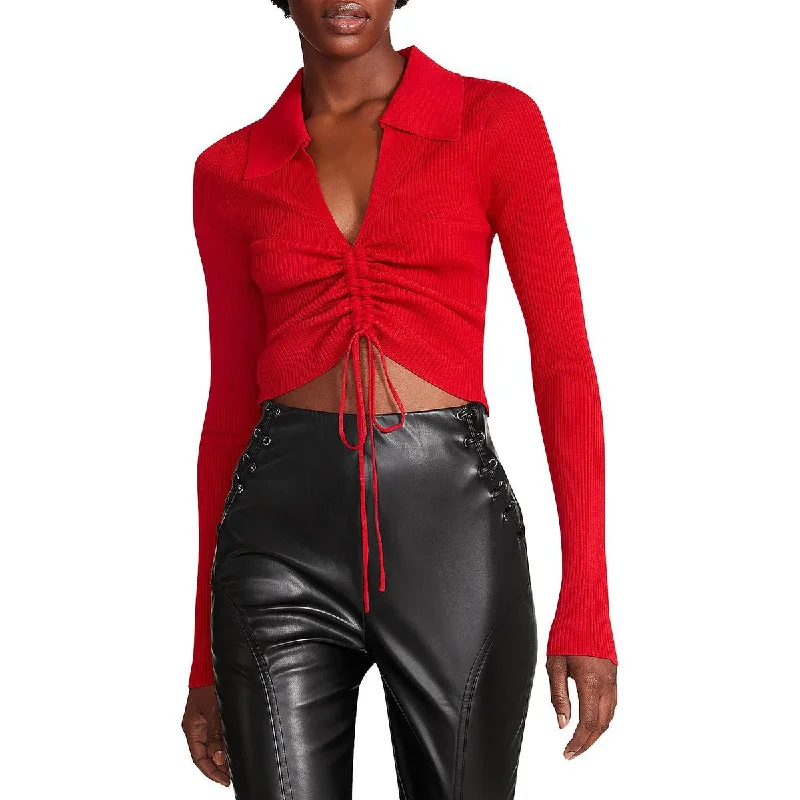 Steve Madden Womens Cropped Collared Pullover Sweater dolman Sleeve Top