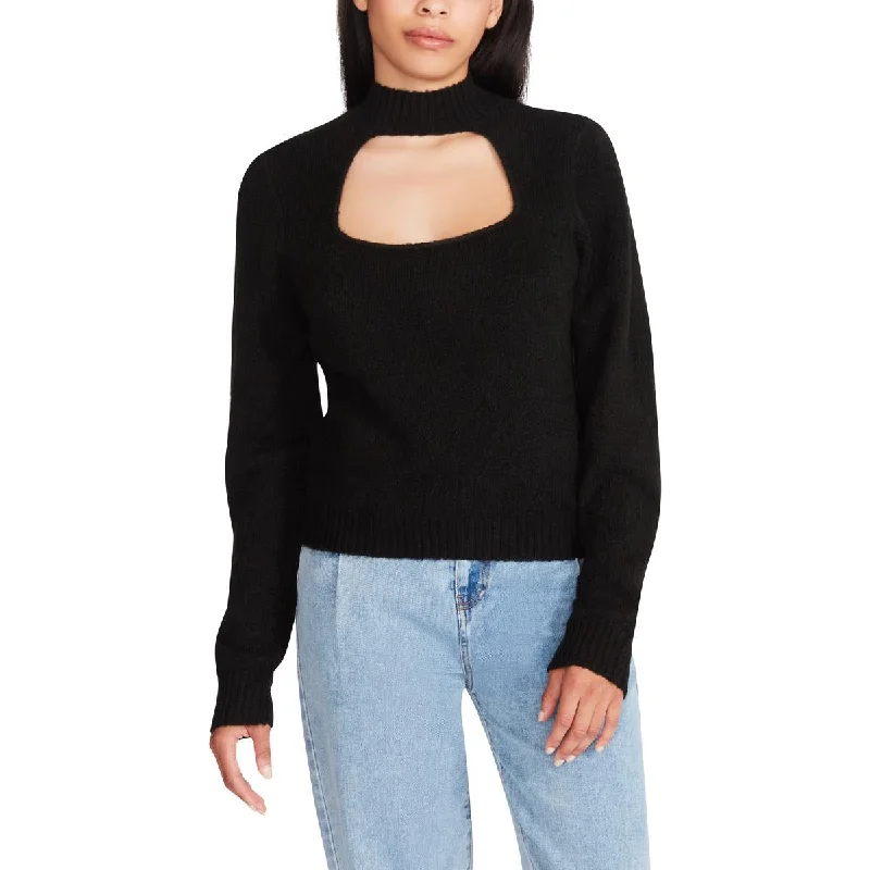 Steve Madden Women's Knit Cut-Out Mock Neck Pullover Sweater Ruffle Sleeve Feminine