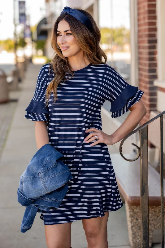 Striped Dual Bell Sleeve Dress