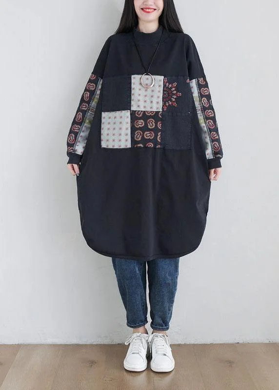 Stylish Black Turtleneck Print Loose Fall Floral Sweatshirts Dress Hoodie with Raglan Sleeves Sporty Comfortable Stylish Black Turtleneck Print Loose Fall Floral Sweatshirts Dress Hoodie with Raglan Sleeves Sporty Comfortable