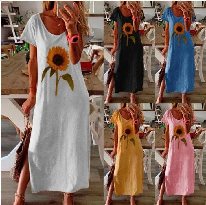 Sunflower printed side slit dress