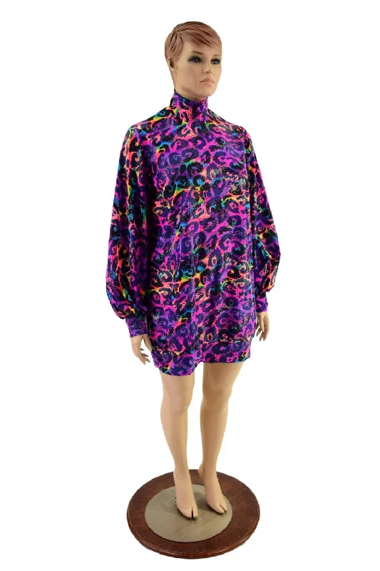 Sweatshirt Style Turtleneck Mini Dress Hoodie with Hem Detail Decorative Unique