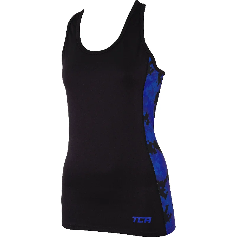 TCA Camo Print Womens Running Vest Tank Top - Black navy tank top
