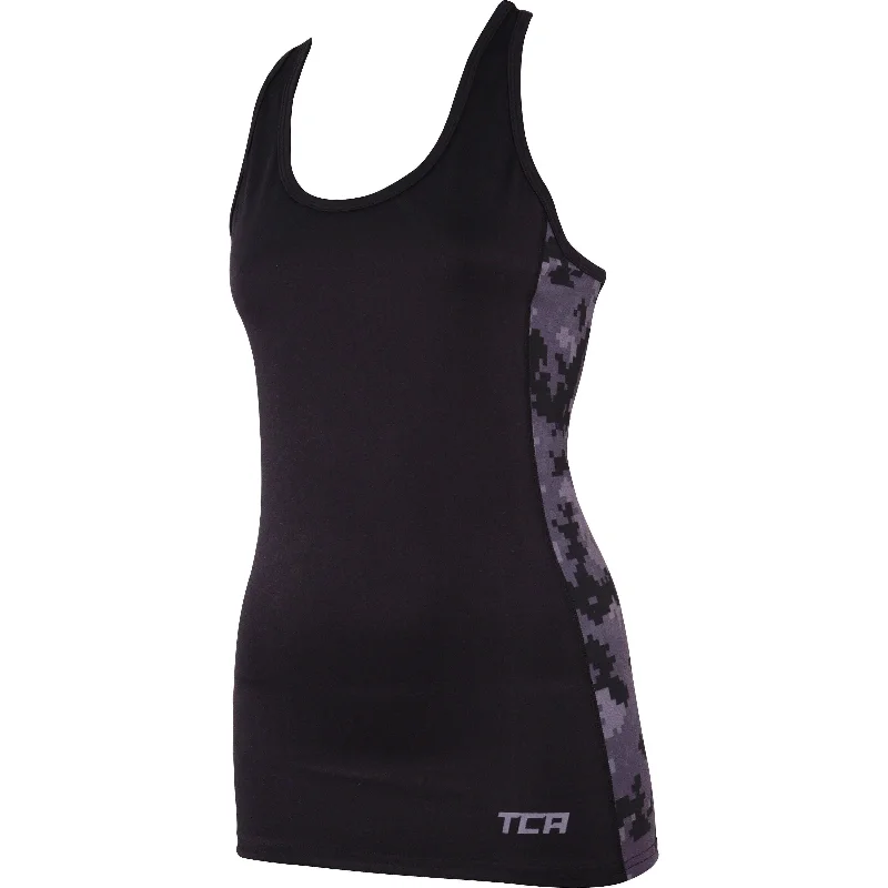 TCA Camo Print Womens Running Vest Tank Top - Black black tank top