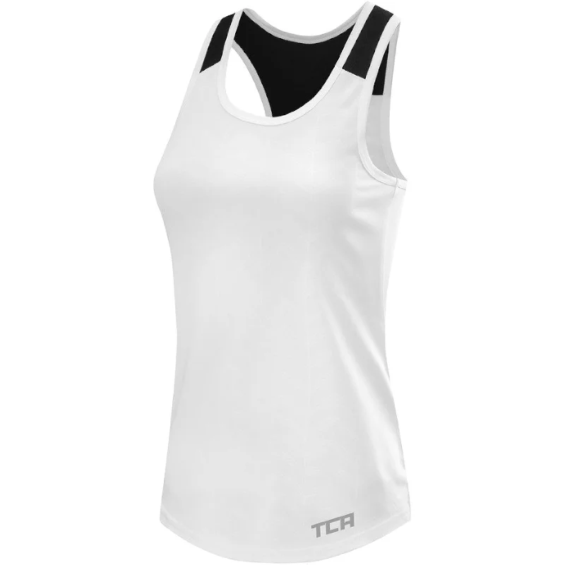 TCA Impulse Printed Racerback Womens Running Vest Tank Top - White summer tank top