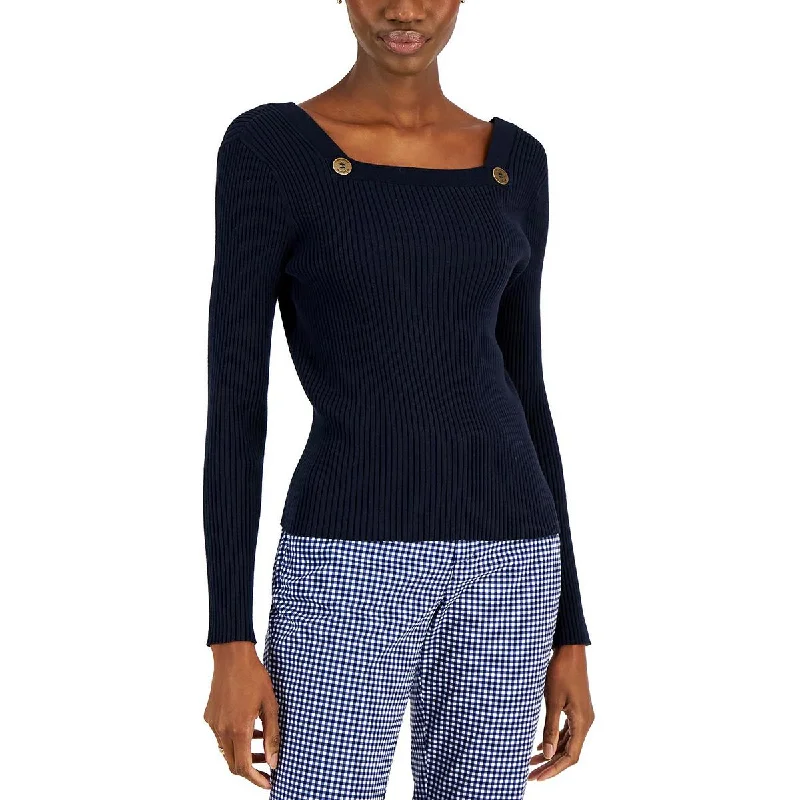 Tommy Hilfiger Womens Cotton Blend Embellished Pullover Sweater Honey Neck Pullover