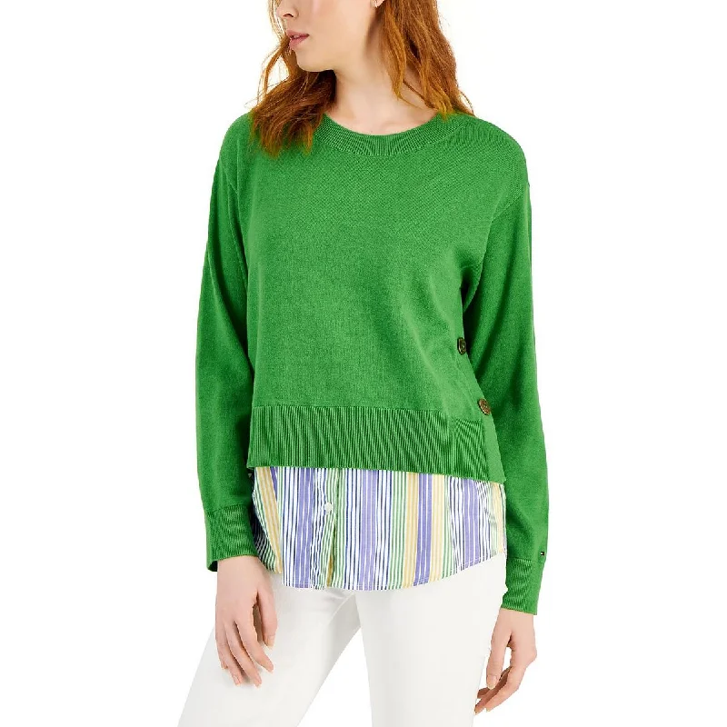 Tommy Hilfiger Womens Cotton Blend Layered Look Pullover Sweater Keyhole Neck Pullover