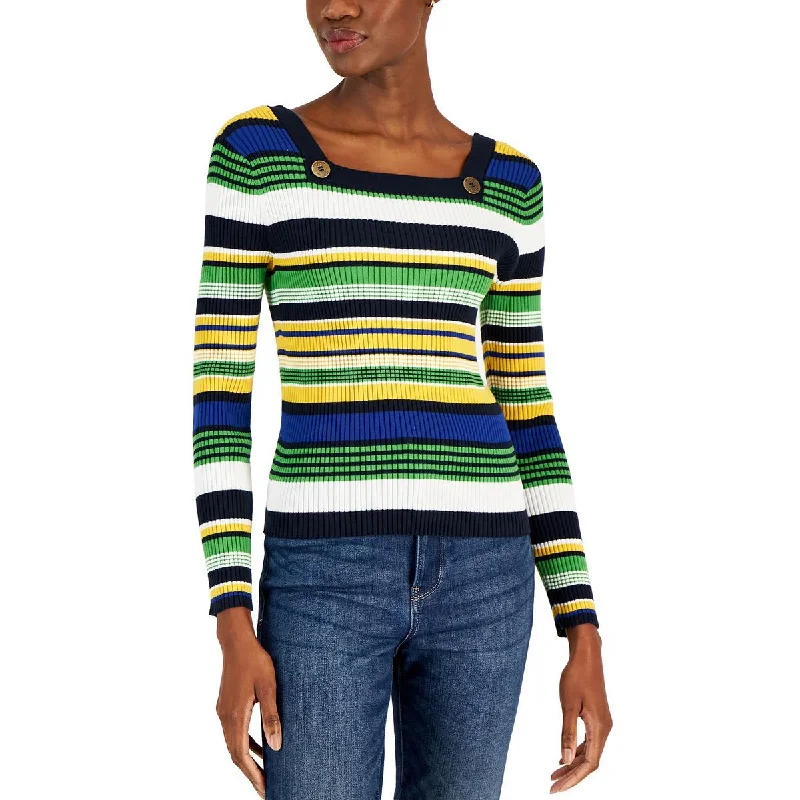 Tommy Hilfiger Womens Cotton Blend Ribbed Pullover Sweater High Neck Pullover