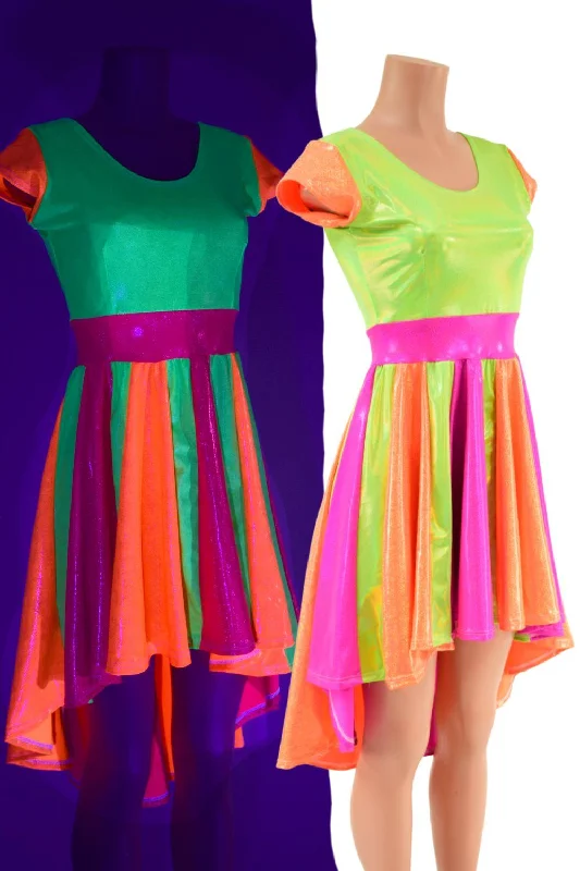 Tri Color Neon Pinwheel Hi Lo Skater Dress