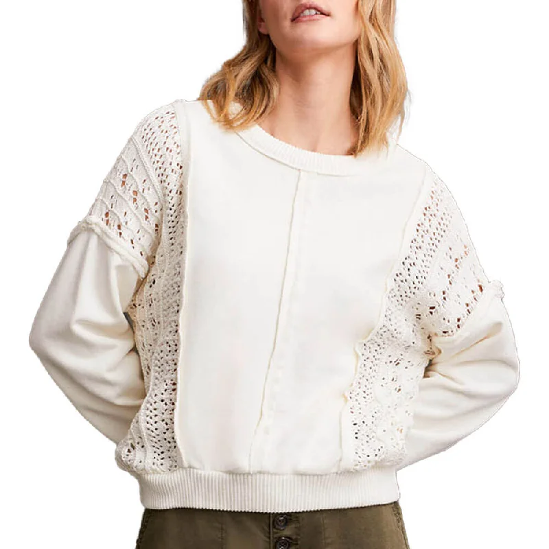 Tribal Mixed Media Crew Neck Raglan Pullover Sweater With Special Wash - Eggshell Bolero Style Sweater Tribal Mixed Media Crew Neck Raglan Pullover Sweater With Special Wash - Eggshell Bolero Style Sweater