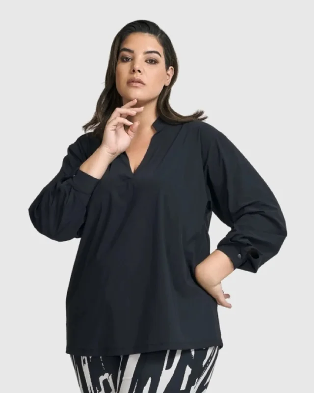 Trinity V-Neck Pullover Top, Black Angora Wool Cozy