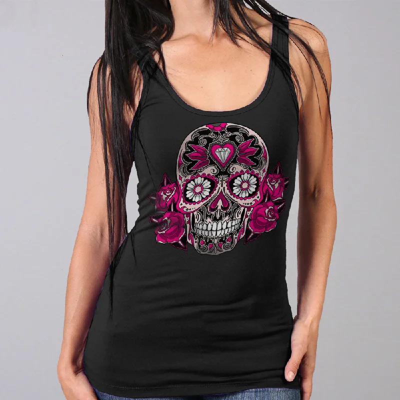 Hot Leathers GLC2363 Ladies Black Sugar Skull Thick Strap Tank Top open back tank