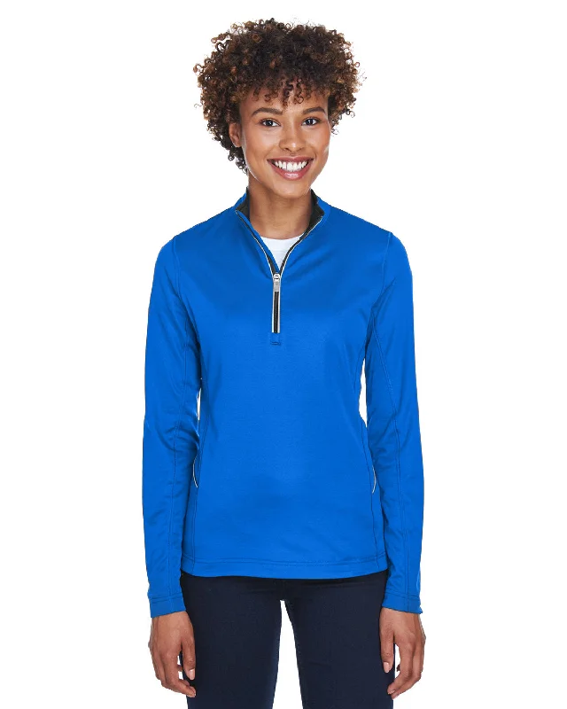UltraClub Ladies' Cool & Dry Sport Quarter-Zip Pullover Soft Wool Sweater