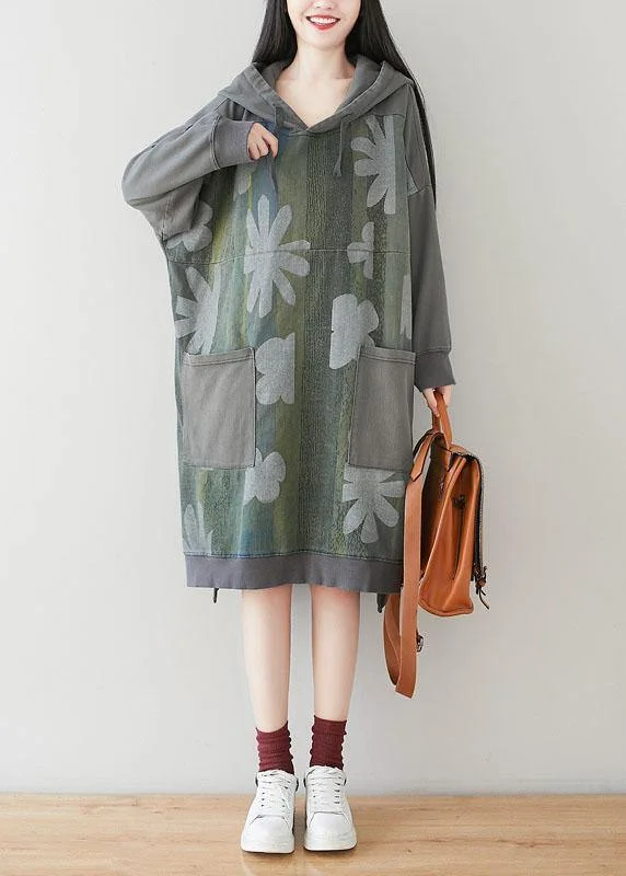 Unique Grey Hooded Pockets Patchwork Print Fall Sweatshirt Dress Graphic Hoodie Design Print Unique Grey Hooded Pockets Patchwork Print Fall Sweatshirt Dress Graphic Hoodie Design Print