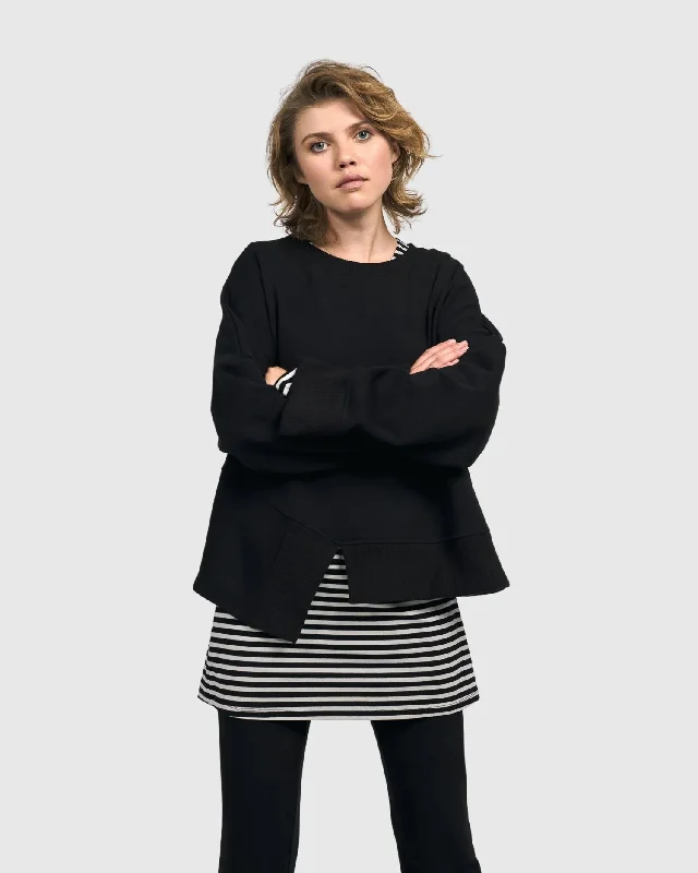Urban Vapor Pullover Top, Black Fitted Ribbed Sweater
