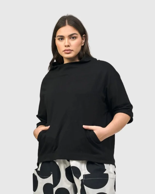 Urban Wanderer Sweatshirt, Black Hoodie with Applique Textured Unique