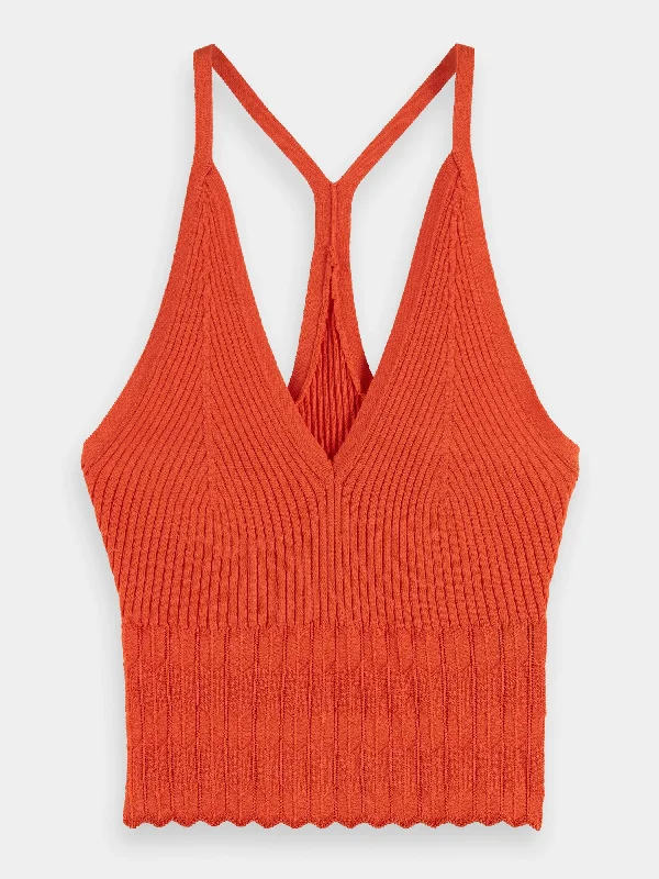 V-neck pointelle tank top trendy tank top