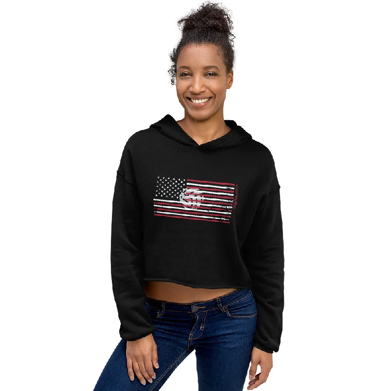VBAmerica Ball Flag Crop Hoodie Hoodie with Front Slit Layering Stylish