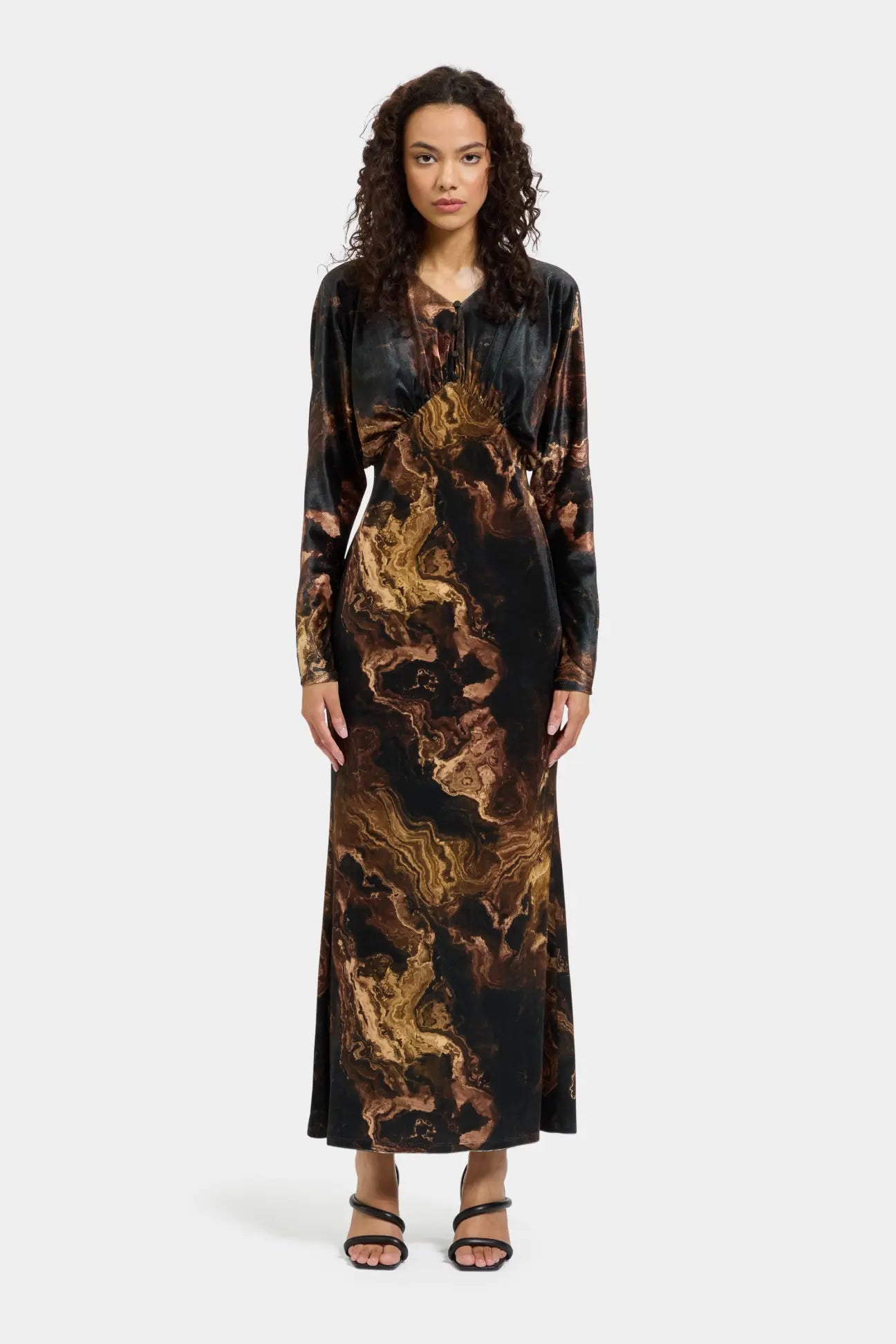 Veles Dress in Gold Marble