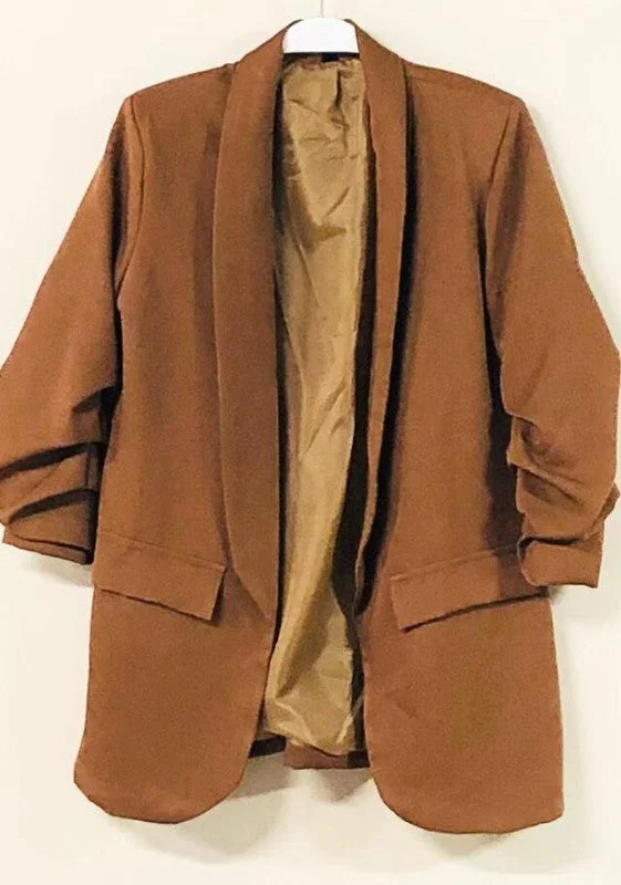 Venti6 - 3/4 Ruched Sleeve Blazer - Tobacco Milan Custom Blazer