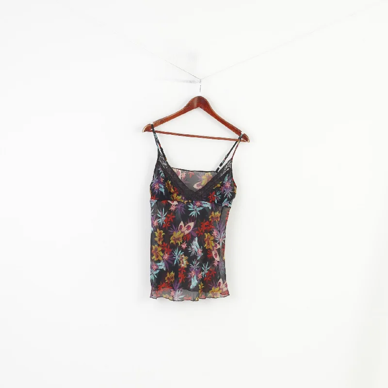 Vintage Women S Tank Top Spaghetti Strap Black Transparent  Flower Print Lace Summer  Top basic tank top