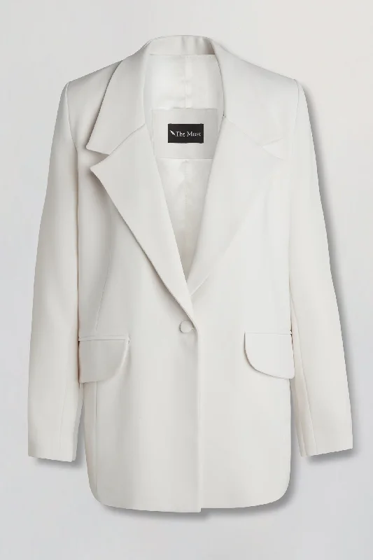 Boyfriend crepe blazer in white Women's Brand Blazer