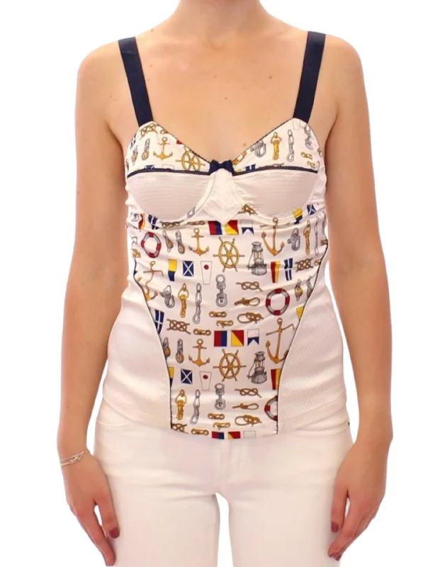 White Sailor Motif Stretch Tank Top peekaboo tank top