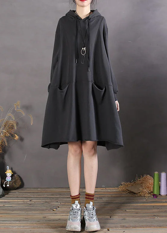 Women Black Hooded Patchwork Cotton Sweatshirts Spring dress Hoodie with Contrast Stitching Detailed Premium Women Black Hooded Patchwork Cotton Sweatshirts Spring dress Hoodie with Contrast Stitching Detailed Premium