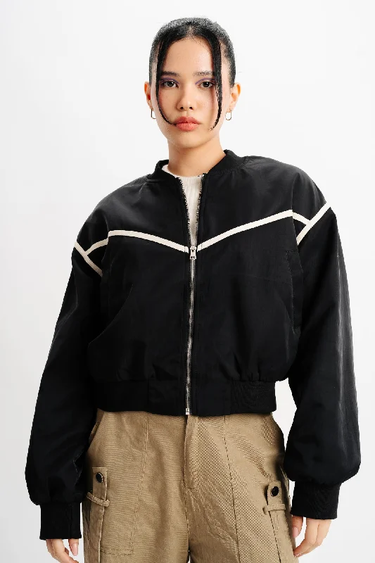Long Sleeve White Trim Jacket Snapped Jacket Toggled Jacket Drawstring Jacket