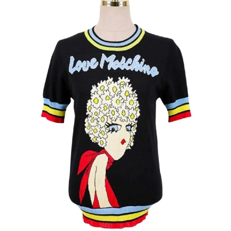 Retro Love Machine Rainbow Women's Tops Jacquard Short Sleeve Pullover Summer Female Girls Knitted Top Striped Sweater Crew Neck Wool Retro Love Machine Rainbow Women's Tops Jacquard Short Sleeve Pullover Summer Female Girls Knitted Top Striped Sweater Crew Neck Wool