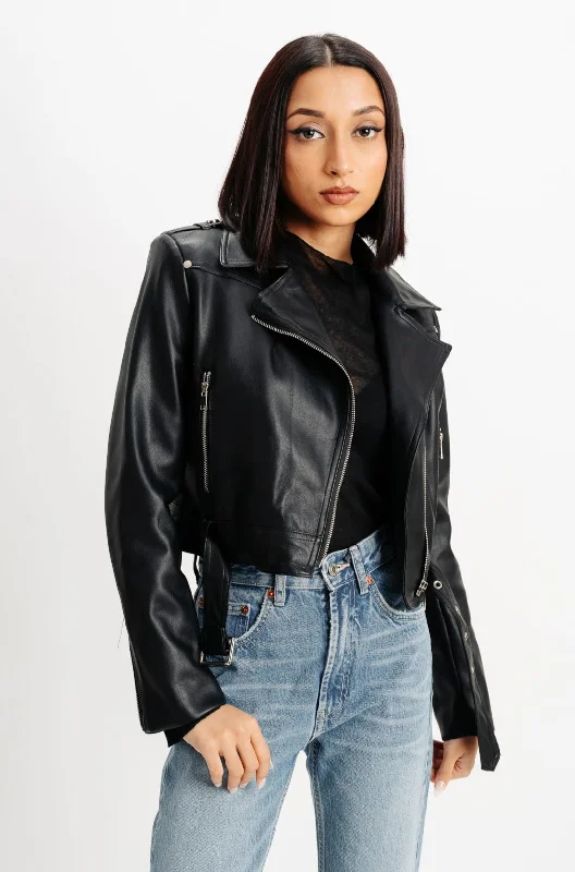 Biker Black Leather Jacket Embroidered Jacket Appliqued Jacket Beaded Jacket