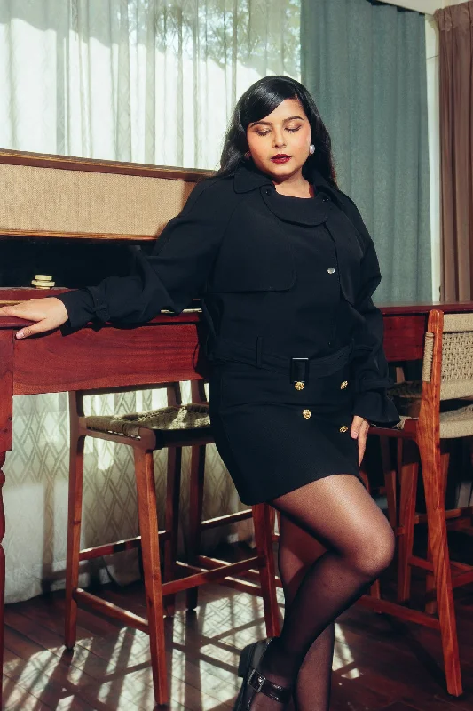 Black Cropped Blazer Jacket Zip Front Button Front Snap Front