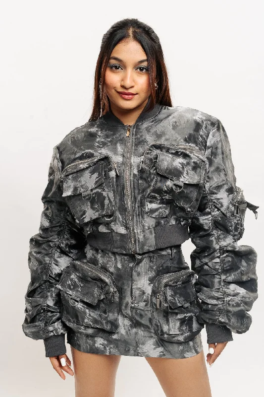 Grey Bomber Coord Jacket V-Neck Jacket Boat Neck Jacket Square Neck Jacket