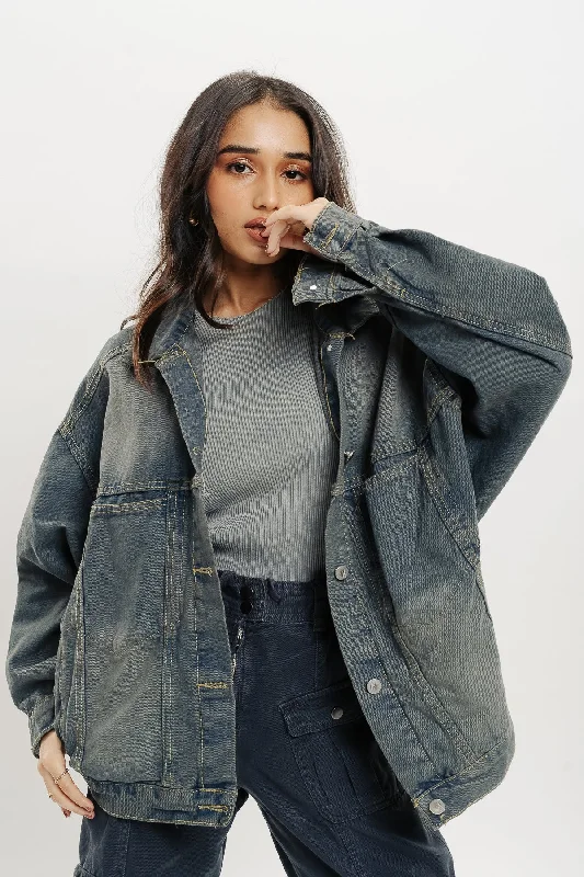 Faded Blue Denim Jacket Zippered Jacket Buttoned Jacket Snapped Jacket